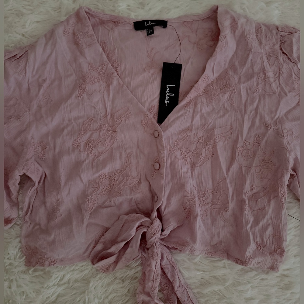 Lulus Pink Floral Tie Front Crop Top Size S NWT